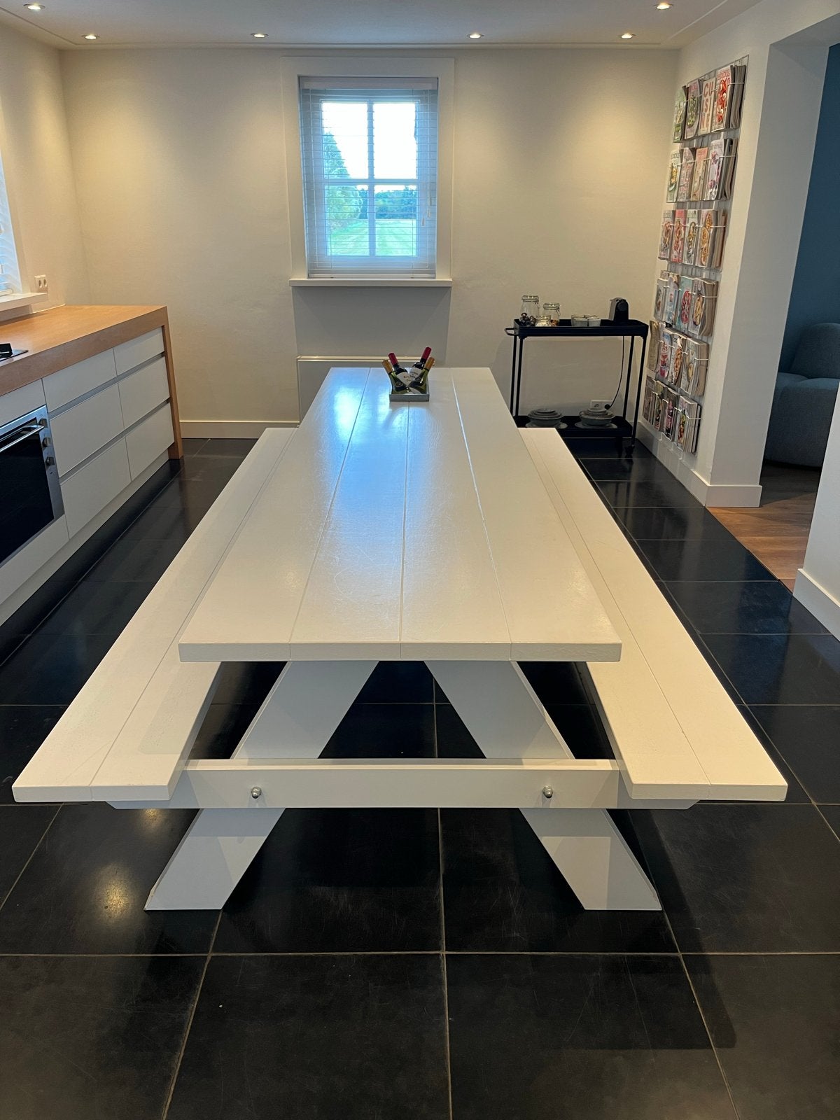 Witte picknicktafel met zinken bak, Ophalen, Gebruikt, 100 tot 150 cm, 200 cm of meer