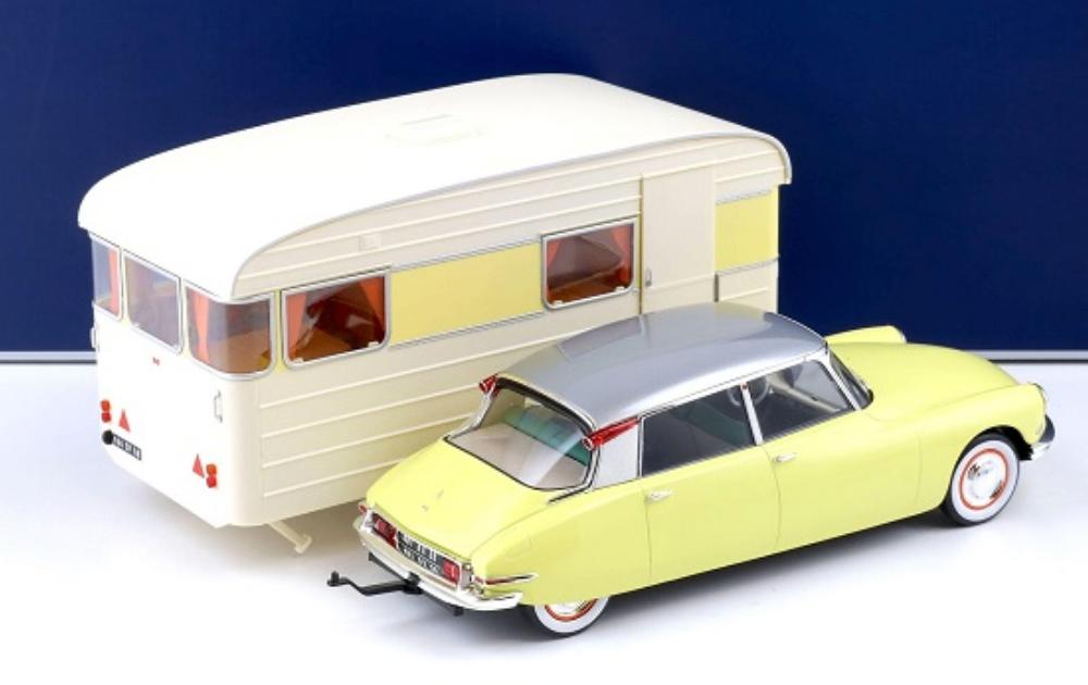 Citroen DS 19 1960 geel & Caravan Digue 1/18 NOREV 181762, Verzenden, Nieuw, Auto, Norev