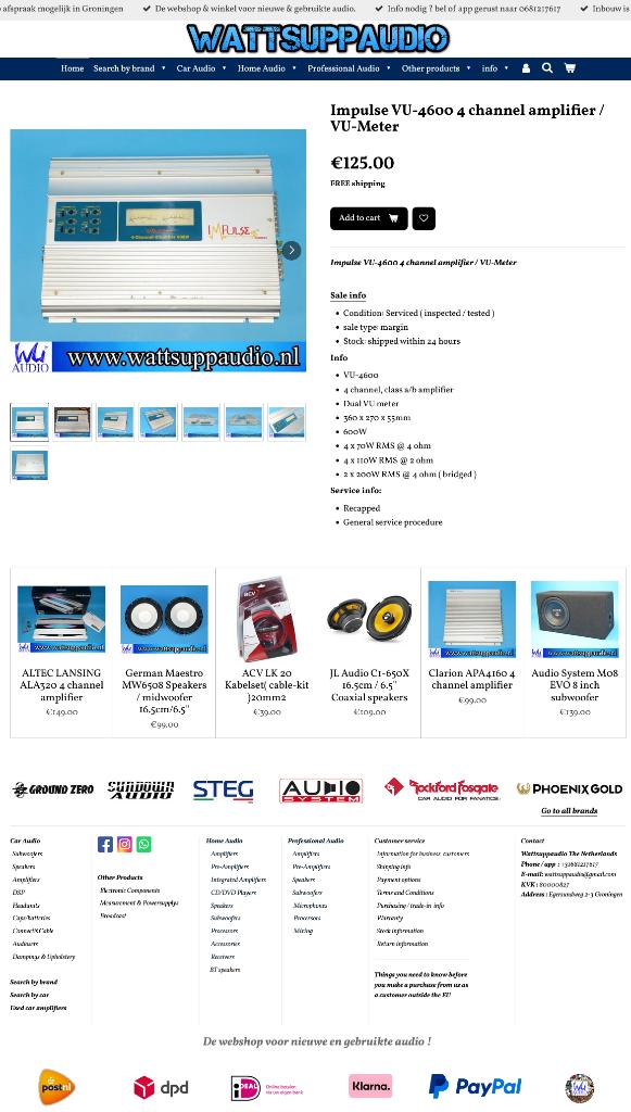Impulse VU-4600 4 kanaals versterker + VU meters, Gebruikt, ., Ophalen of Verzenden, .