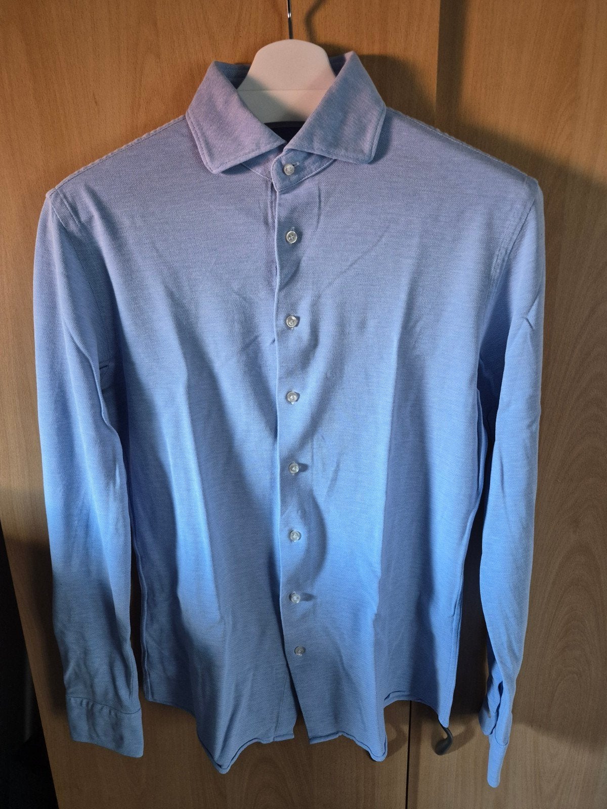 Profuomo Originele Knitted Shirt - Lichtblauw, Blauw, Halswijdte 38 (S) of kleiner, Ophalen of Verzenden, Profuomo