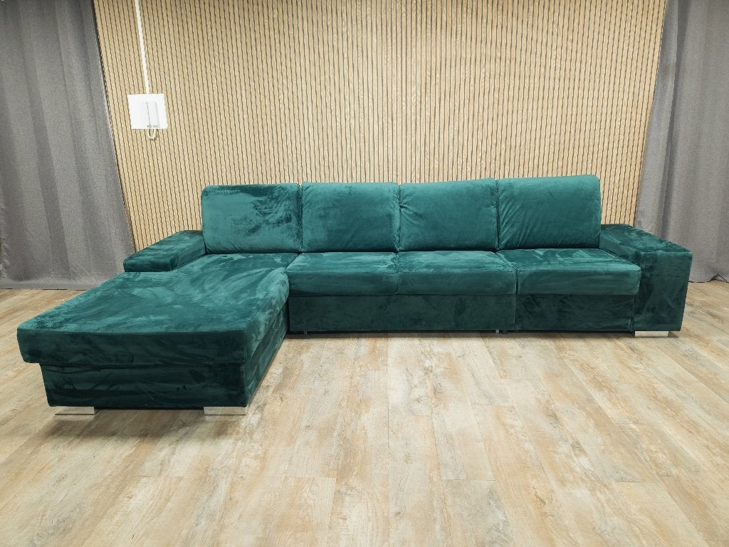 ZGAN Groene Velvet Hoekbank met SLAAPFUNCTIE (2 Maanden Oud), Info@banxtel.nl, 3194DC, Hoekbank, Ophalen of Verzenden