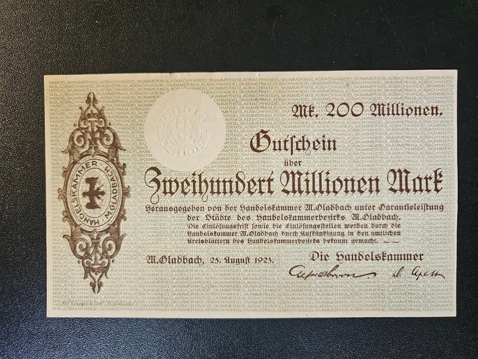 Duitsland M.Gladbach Rheinland 1923 200000000 Mark, Ophalen of Verzenden, Duitsland, Los biljet