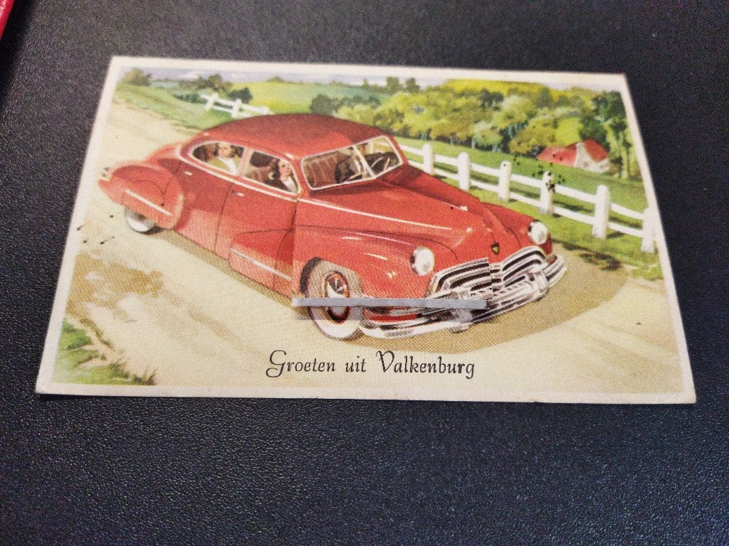 Vintage ansichtkaart Valkenburg met afb uit de motorkap, Ophalen of Verzenden, 1940 tot 1960, Gelopen, Limburg