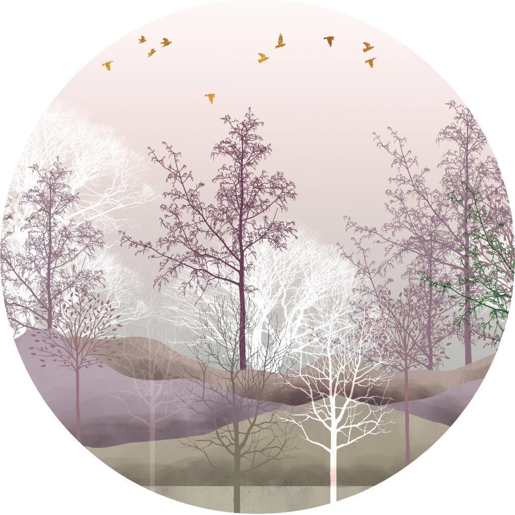 Bos behangcirkel Pink Forest, Muurcirkel vlies behang 140 cm, Huis en Inrichting, Woonaccessoires | Wanddecoraties, Verzenden