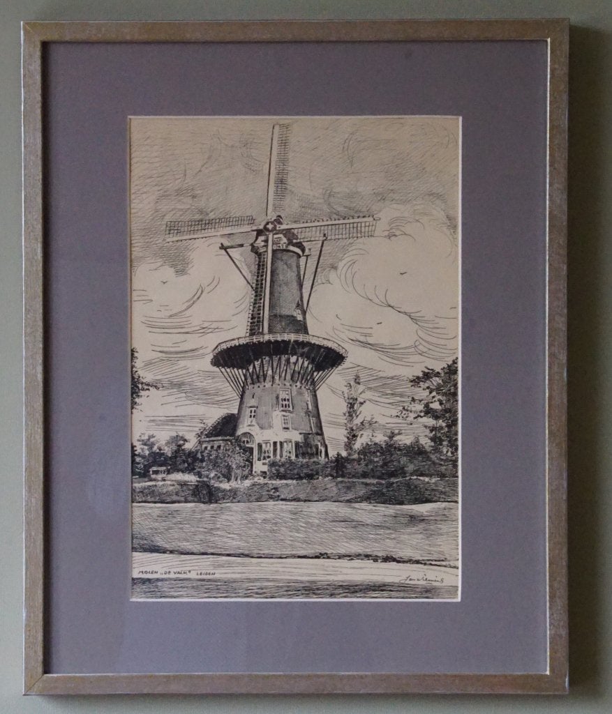 Jan Wilmink Molen De Valk te Leiden, Antiek en Kunst, Gesigneerd, 1950 - 1999, Ophalen of Verzenden, 53 cm