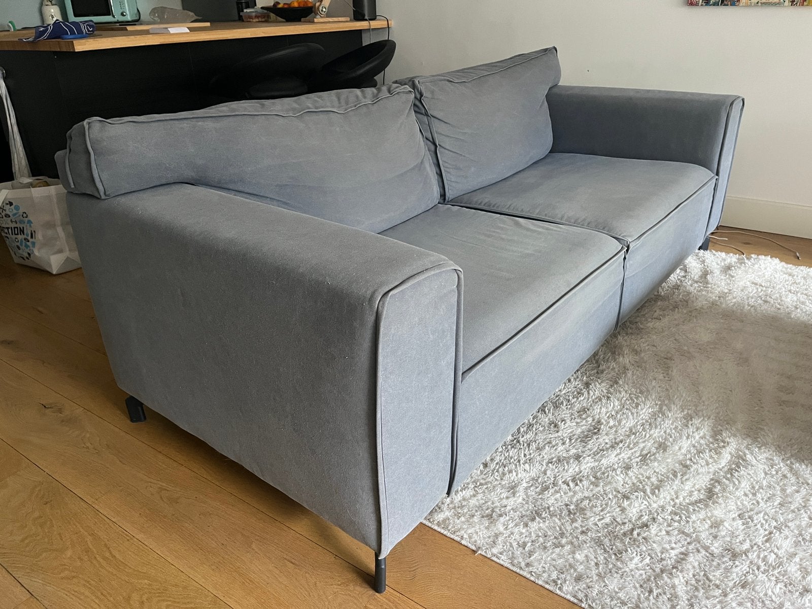 Jeansblauwe bank Leenbakker, Ophalen, Zo goed als nieuw, 75 tot 100 cm, 200 tot 250 cm