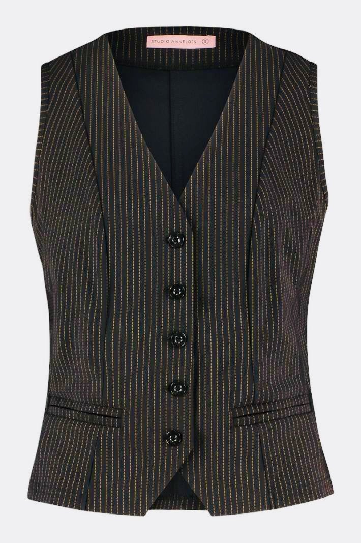 Studio Anneloes Bruna pinstripe gilet black/ caramel maat XL, Kostuum of Pak, Studio Anneloes, Zwart, Maat 46/48 (XL) of groter