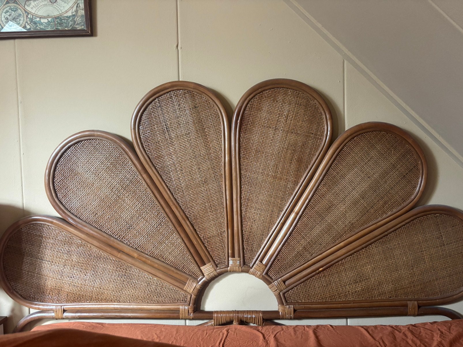 Vintage rotan hoofdbord Flores, Ophalen, Bruin, Tweepersoons, Zo goed als nieuw