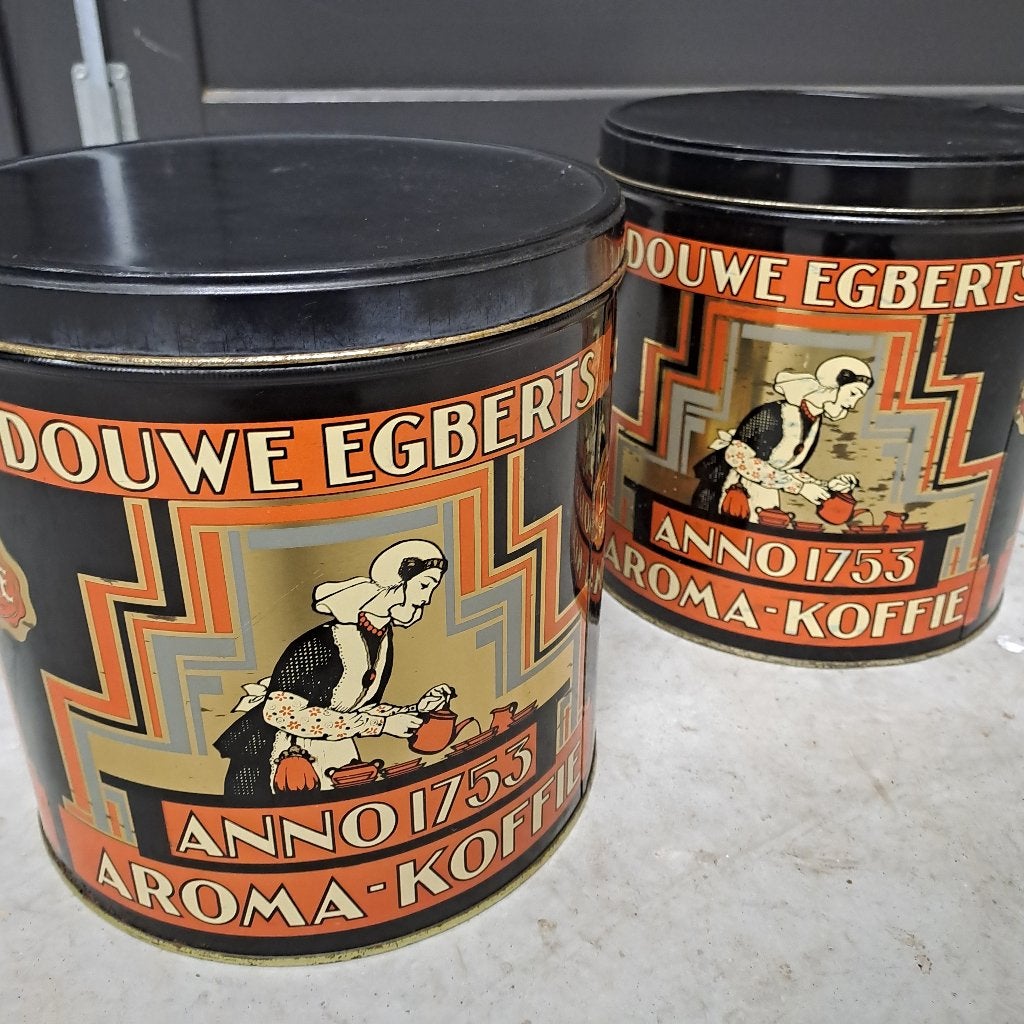 oud rond bewaarblik winkel blik Douwe Egberts 2 stuks, Ophalen of Verzenden, Gebruikt, Overige, Douwe Egberts