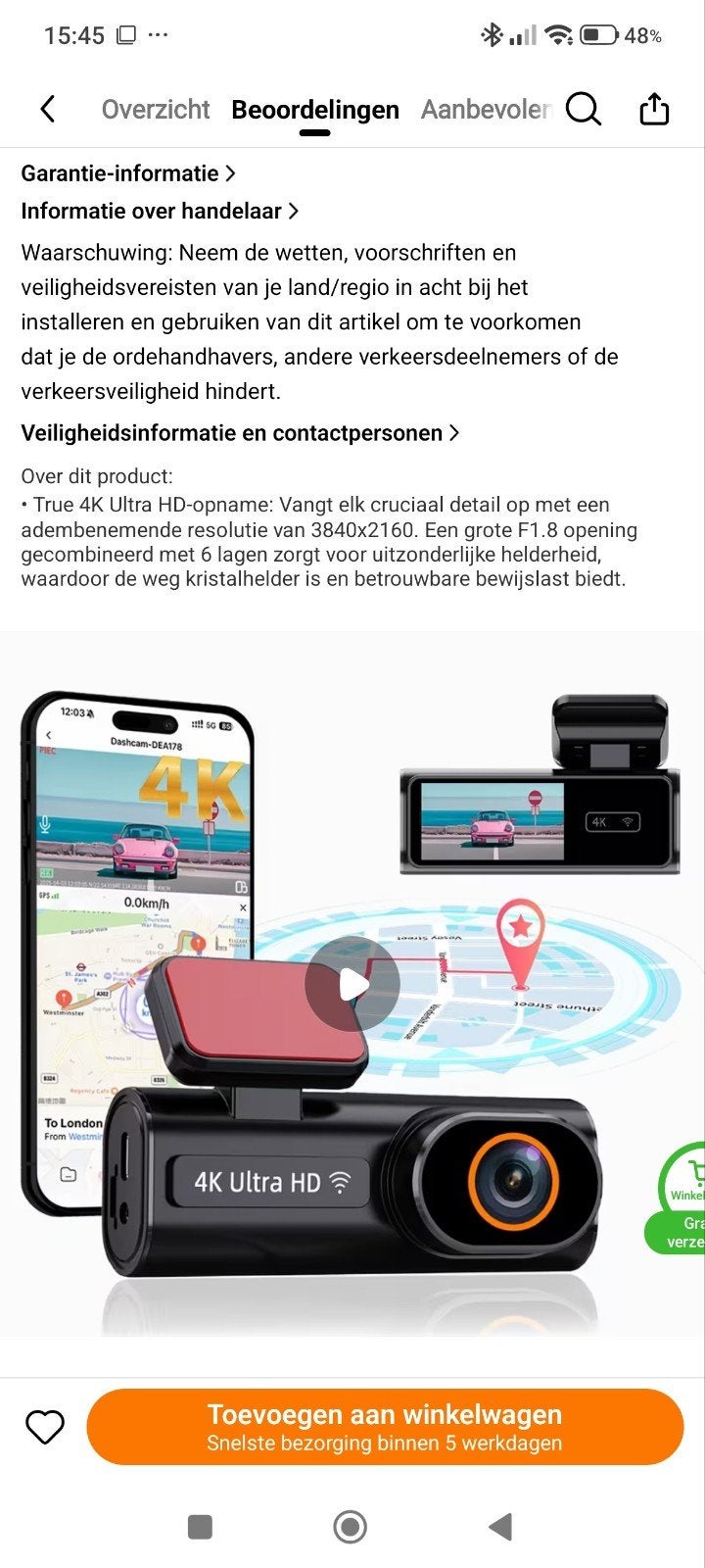 4K dashcam, Ophalen