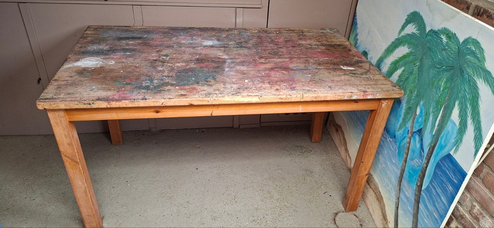 Robuuste houten tafel met karakter, Gebruikt, 100 tot 150 cm, Rustiek, Industrieel, Creatief, Vier personen