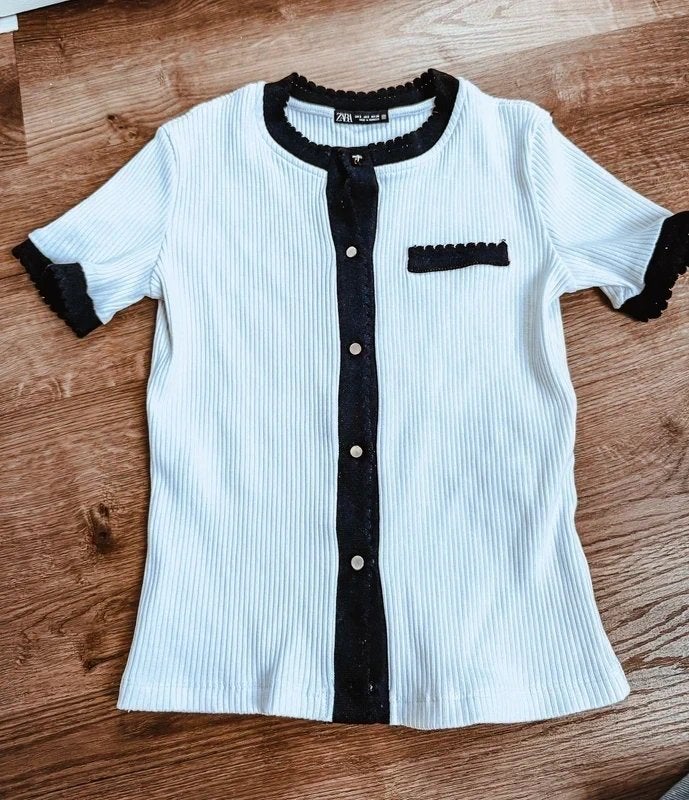 Zara t shirt black and white old money t-shirt top, Ophalen of Verzenden, Zo goed als nieuw, Wit, Korte mouw