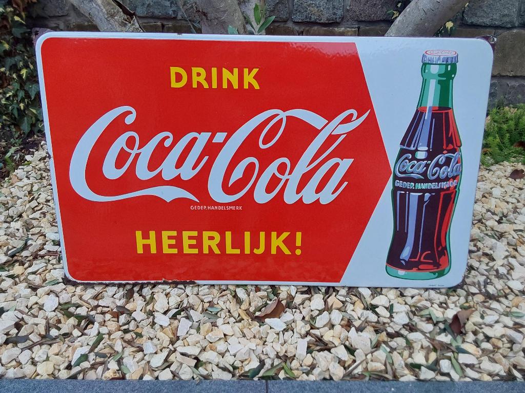 Emaille Reclamebord Bord Coca Cola Drink Heerlijk, Ophalen of Verzenden, Zo goed als nieuw, Reclamebord