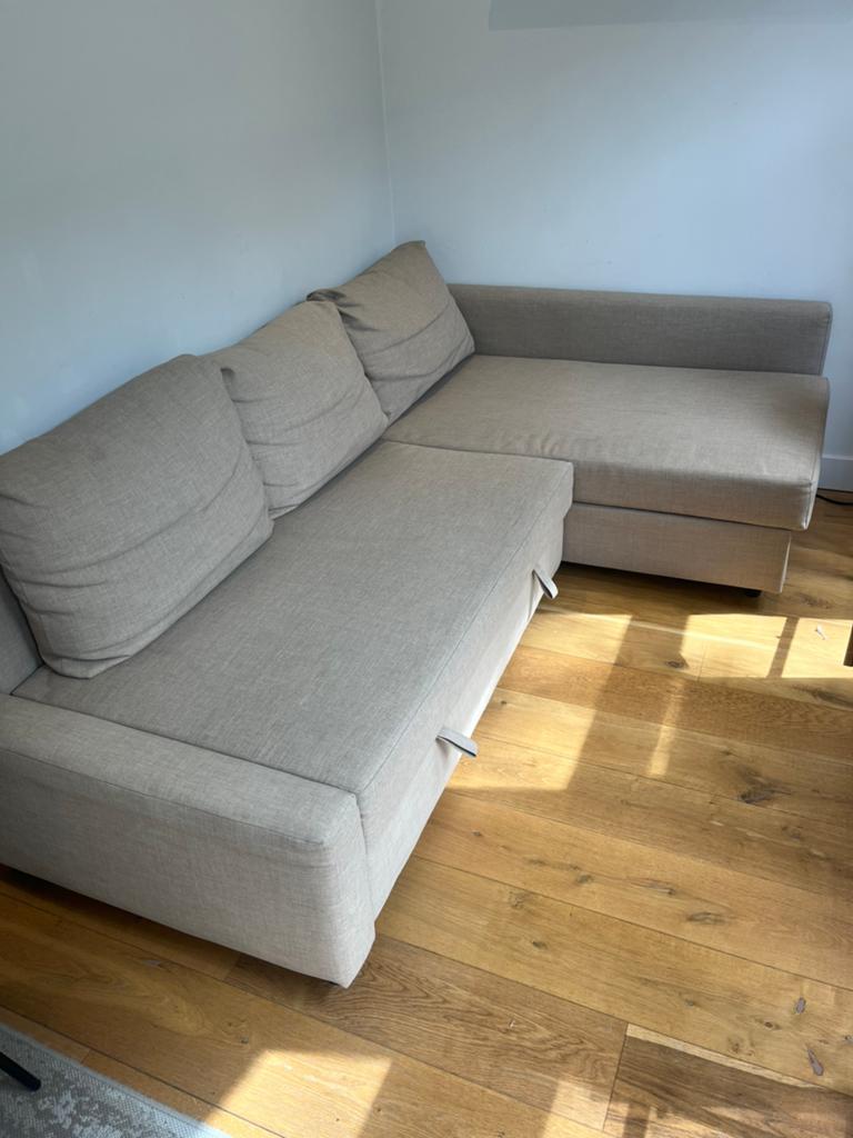 Slaapbank Ikea beige, Ophalen, Gebruikt, Hoekbank, Driepersoons