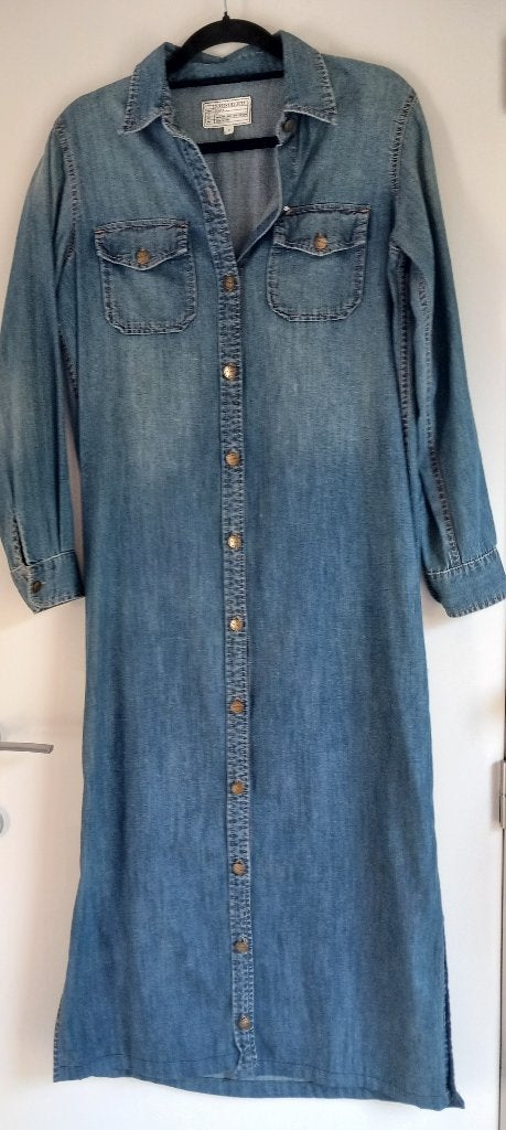 Current/Elliott luxe maxi denim overhemdjurk- 1 (S)-ZGAN, Zo goed als nieuw, Maat 36 (S), CURRENT/ELLIOTT, Onder de knie
