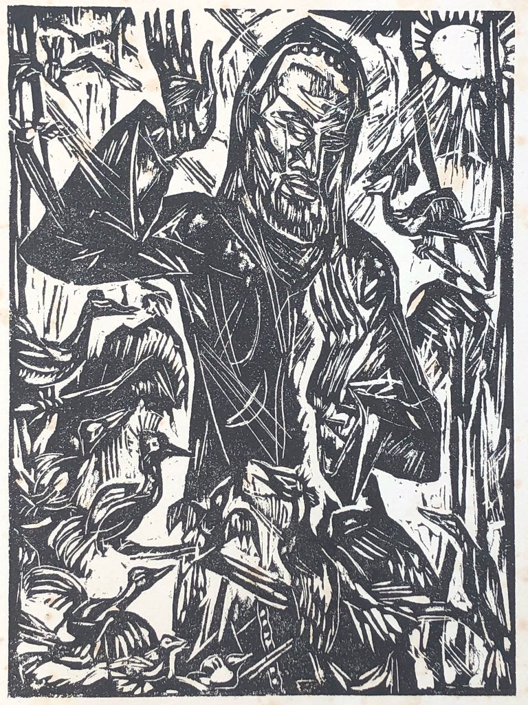 Walter Helbig (1878-1968 Germany/Sweiz). Houtsnede ‘Fransisc, Antiek en Kunst, Ophalen of Verzenden