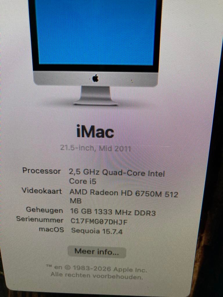 Nette, krachtige iMac mid 2011 - I5, ssd 16GB ram, sequoia, Computers en Software, Apple Desktops, Gebruikt, 2 tot 3 Ghz, SSD