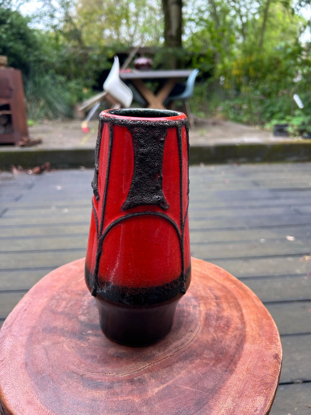 Vintage West Germany Fat Lava Vaas 309-20 Rood Zwart, Ophalen of Verzenden
