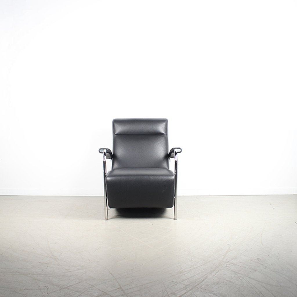 2x Leolux Scylla Fauteuil Hoog Zwart Leer + Hocker – Chroom, Niet ingevuld, Niet ingevuld, Ophalen of Verzenden, Zo goed als nieuw