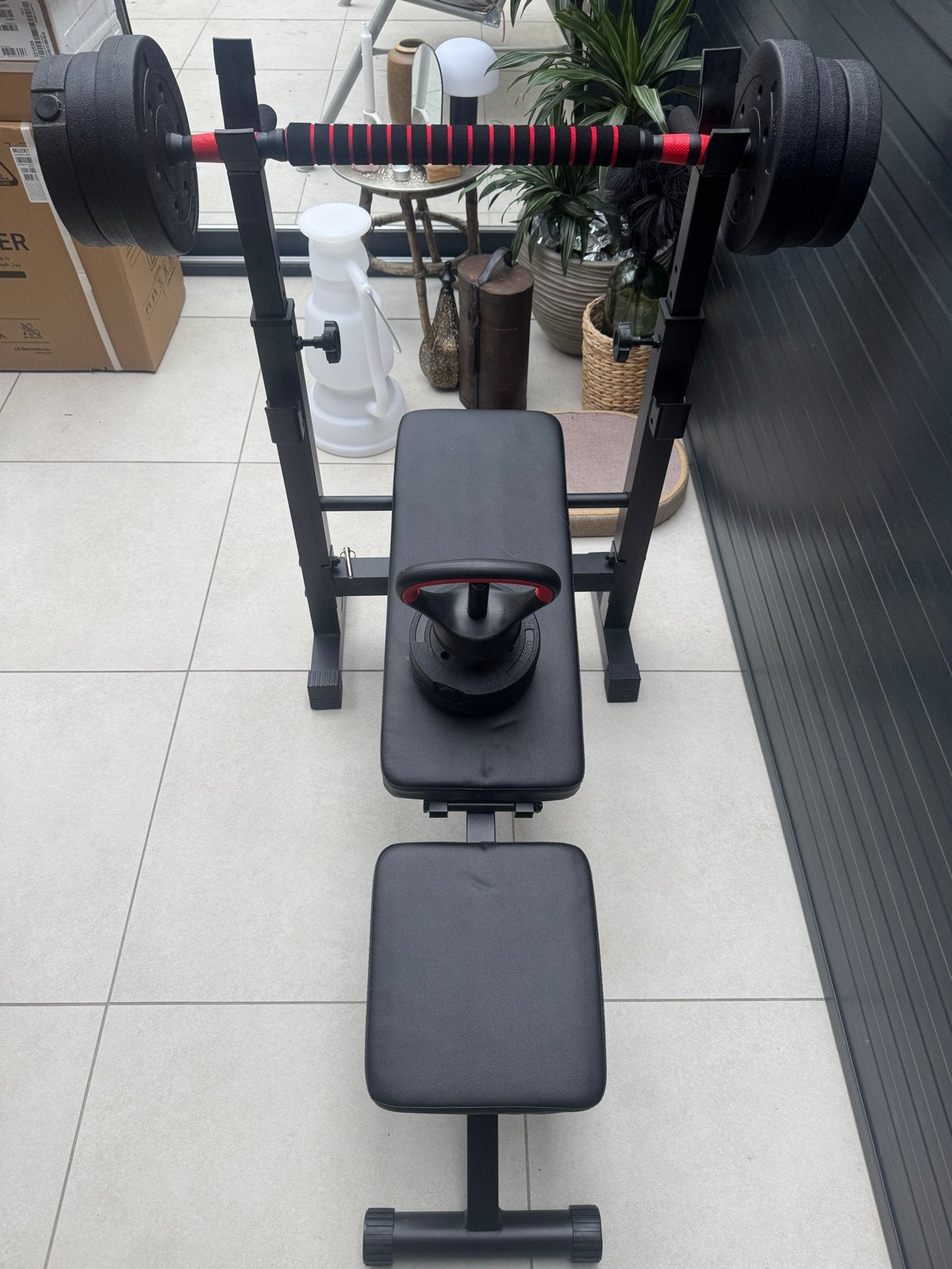 Halterbank met halterset en kettlebell, Ophalen, Zo goed als nieuw, Armen, Fitnessbank