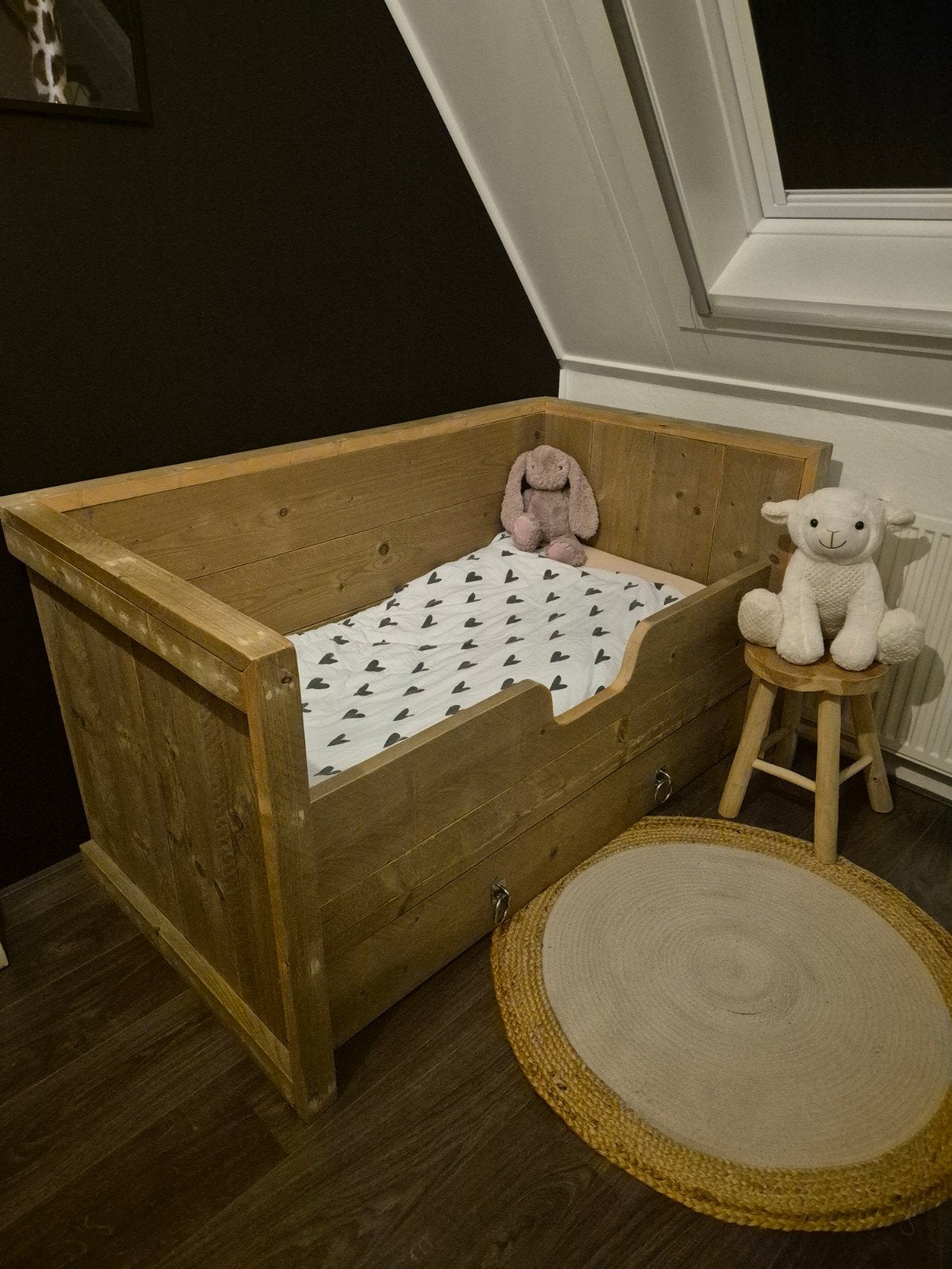 kinderledikant van steigerhout met lade, Ophalen, Zo goed als nieuw, Ledikant
