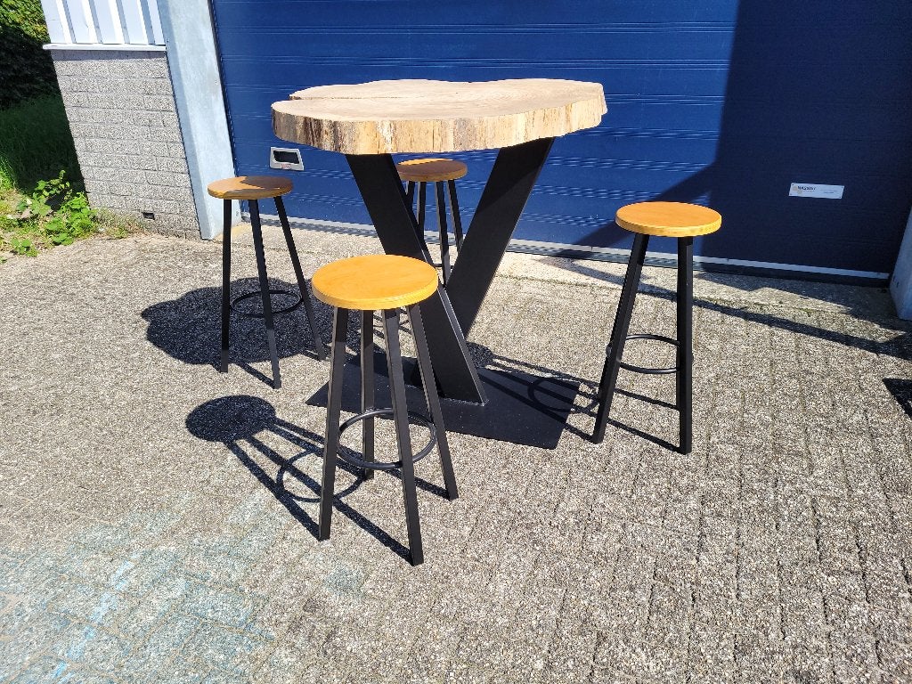 statafel massief eiken nieuw met 4 krukken, Ophalen, Nieuw
