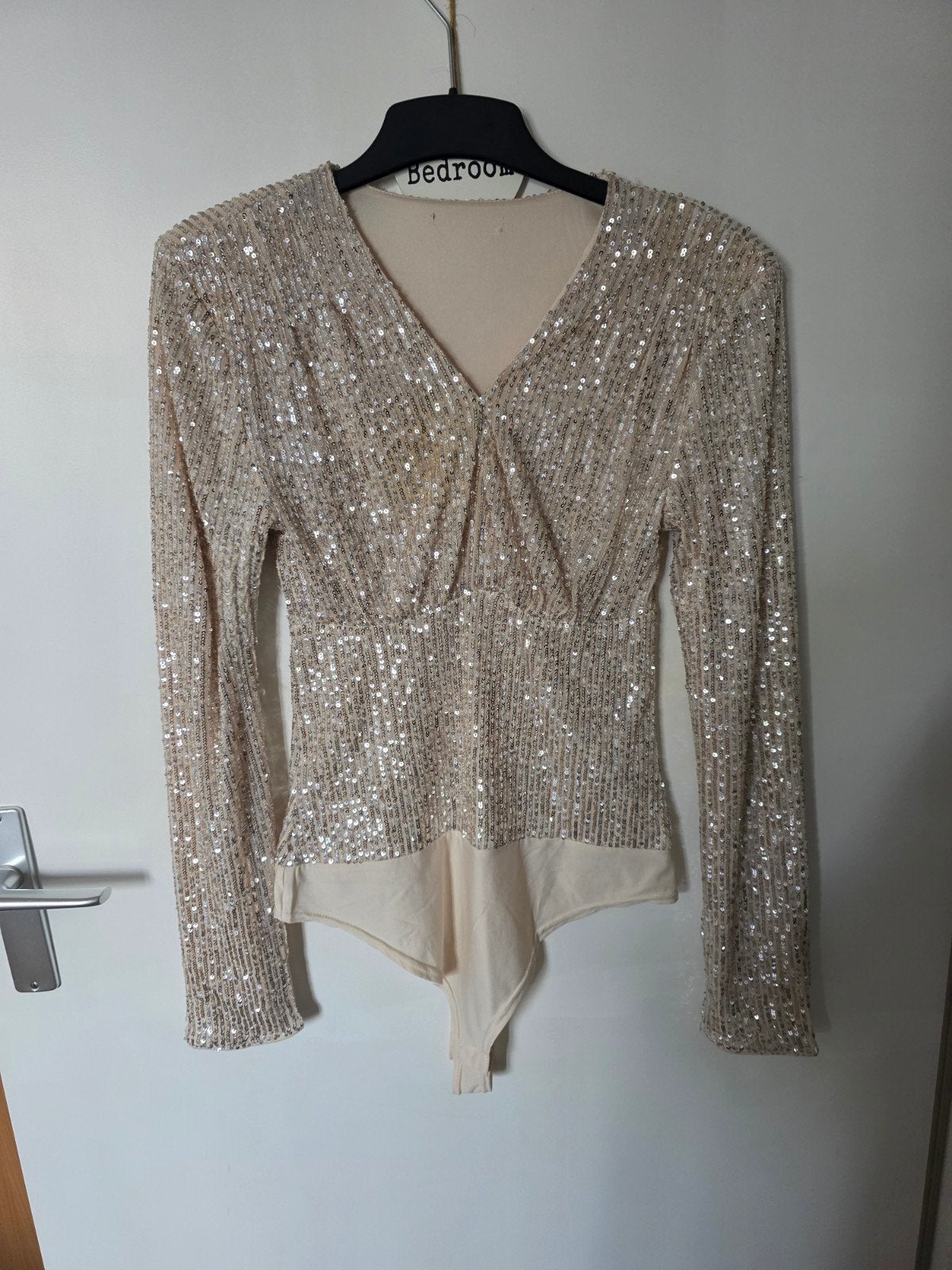 Glitterende Bodysuit met Lange Mouwen - Maat M, Maat 38/40 (M), Ophalen of Verzenden, Lange mouw, Goud