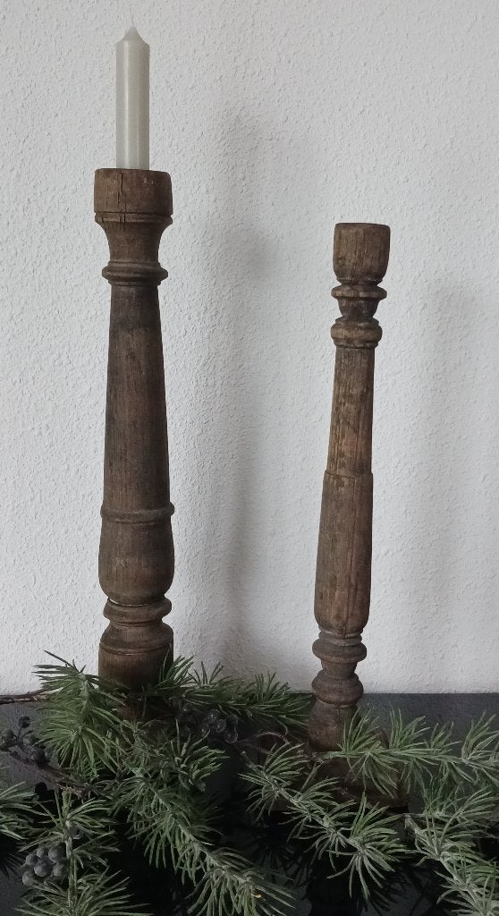 Set stoere donker houten kandelaar kandelaren, Ophalen, Zo goed als nieuw, 40 cm, Kandelaar