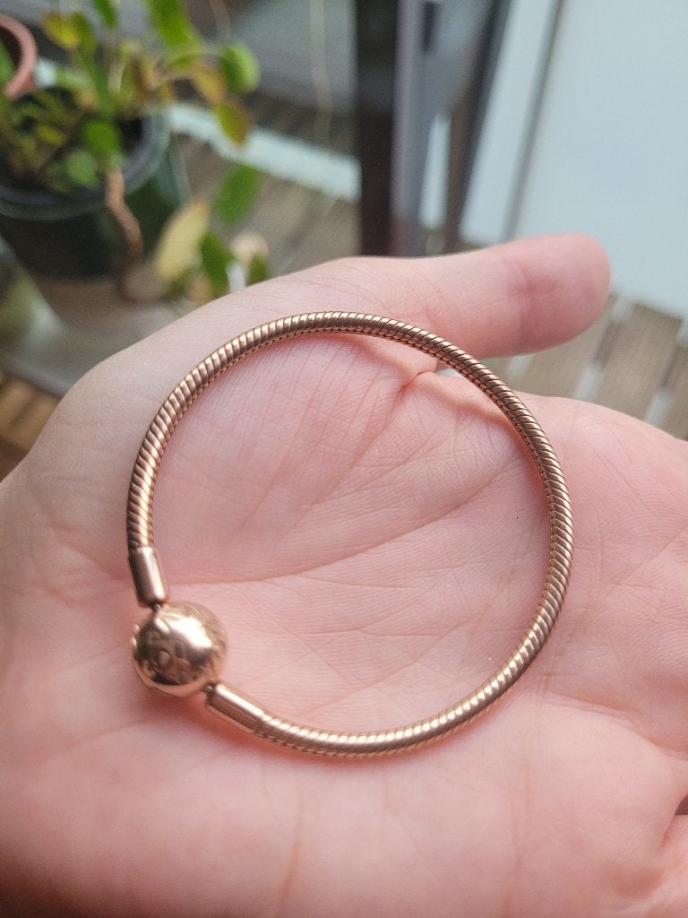Rose gouden bedelarmband van Pandora 17cm, Sieraden, Tassen en Uiterlijk, Armbanden, Ophalen, Zo goed als nieuw, Roze, Goud