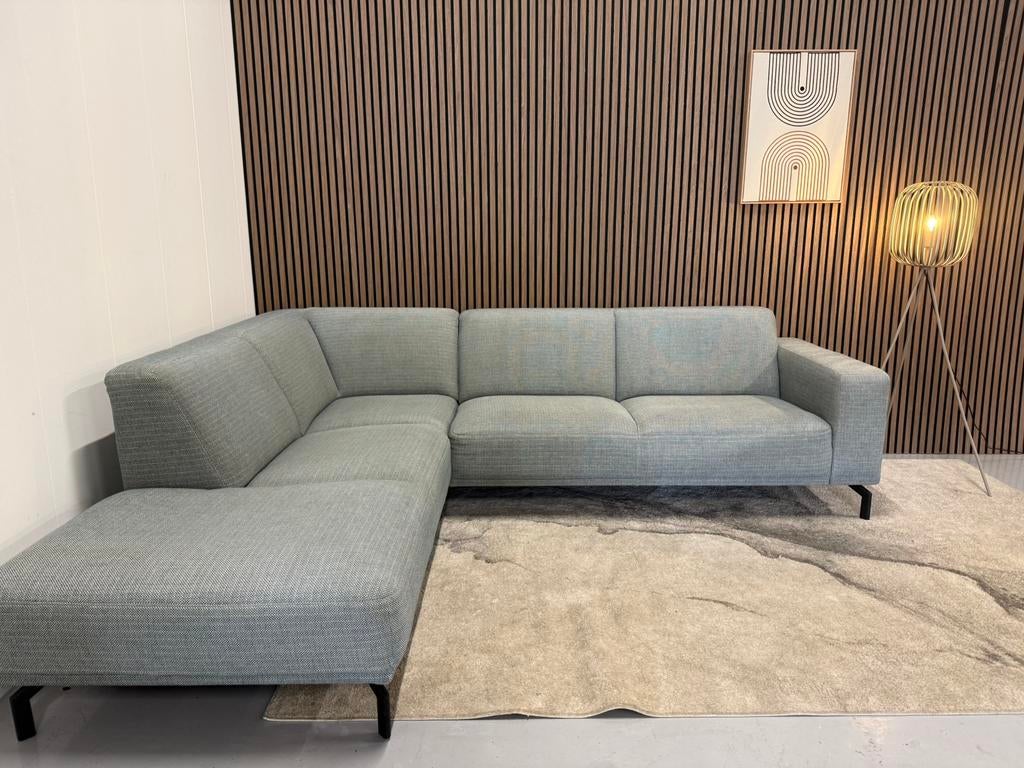 Montèl - Hoekbank - Groen/Blauw - Gereinigd - Nette staat, Huis en Inrichting, Banken | Bankstellen, 250 tot 300 cm, Hoekbank