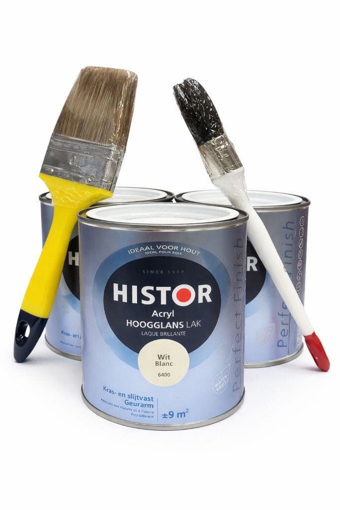 Histor Acryl Hoogglans 6400 SET 3 x 0,75 l – nieuw, Wit, Nieuw, Ophalen of Verzenden, Lak
