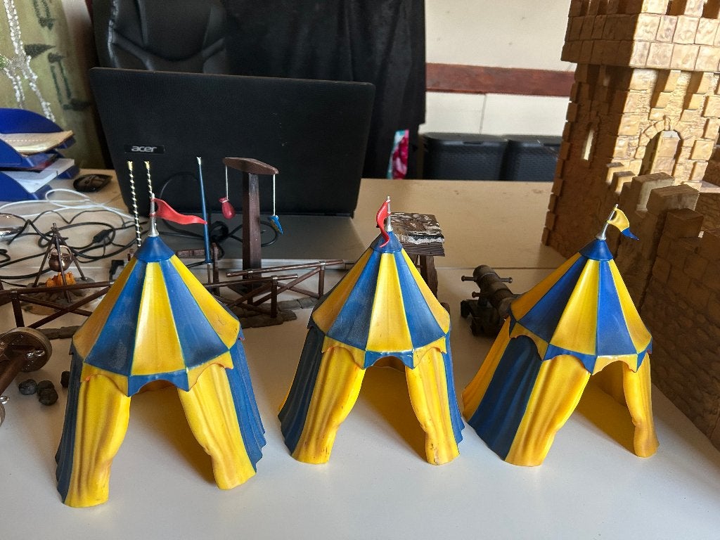3x Schleich blauw-geel riddertent, Ophalen of Verzenden, Gebruikt