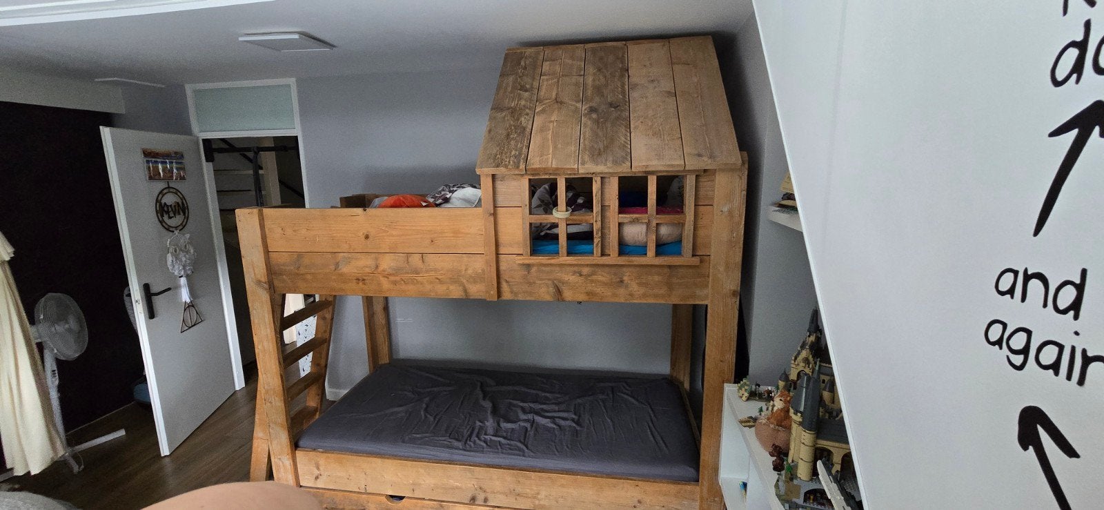 Stevig Steigerhout Stapelbed met 3 bedden, Ophalen, 100 cm, 160 tot 180 cm, Tweepersoons