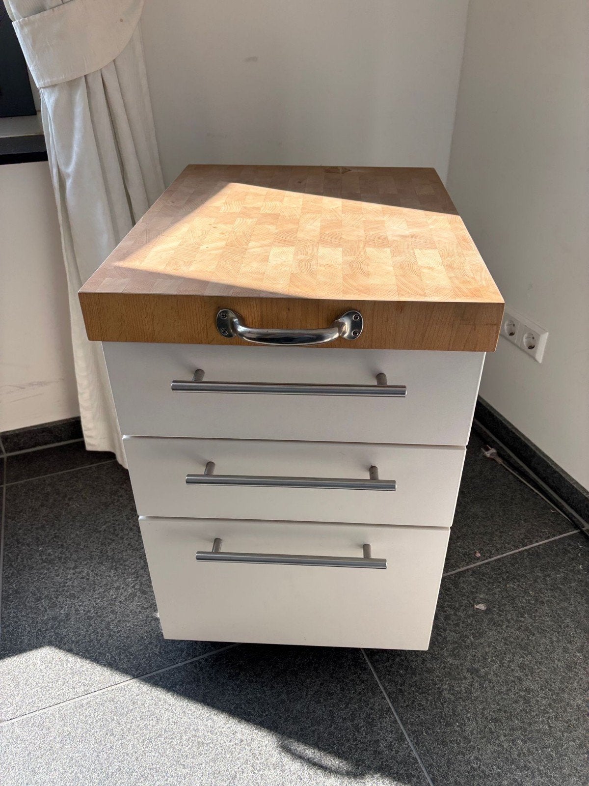 Keukentrolley met massief houten snijplank en lades, Huis en Inrichting, Keuken | Keukenbenodigdheden, Gebruikt, Hout, Keukentrolley