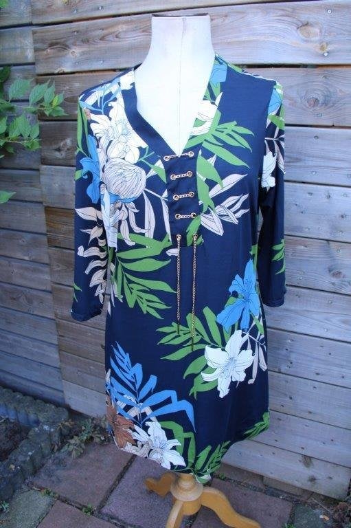 Jurk donkerblauw/ groen K-Design mt L Vaste prijs, K-design, Blauw, Maat 42/44 (L), Ophalen of Verzenden