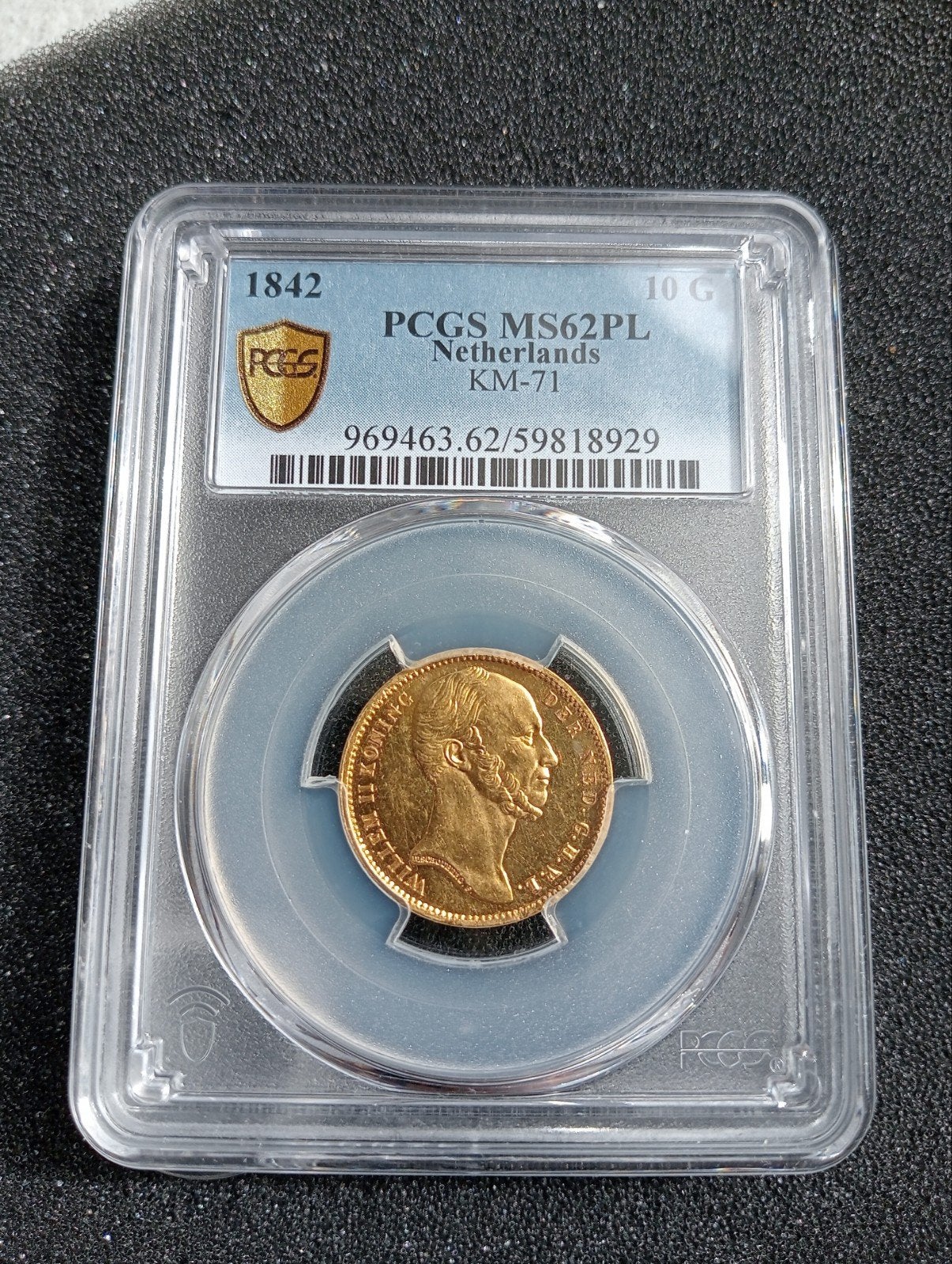 10 Gulden 1842 MS62PL, Postzegels en Munten, Ophalen, Goud, Losse munt, 10 gulden