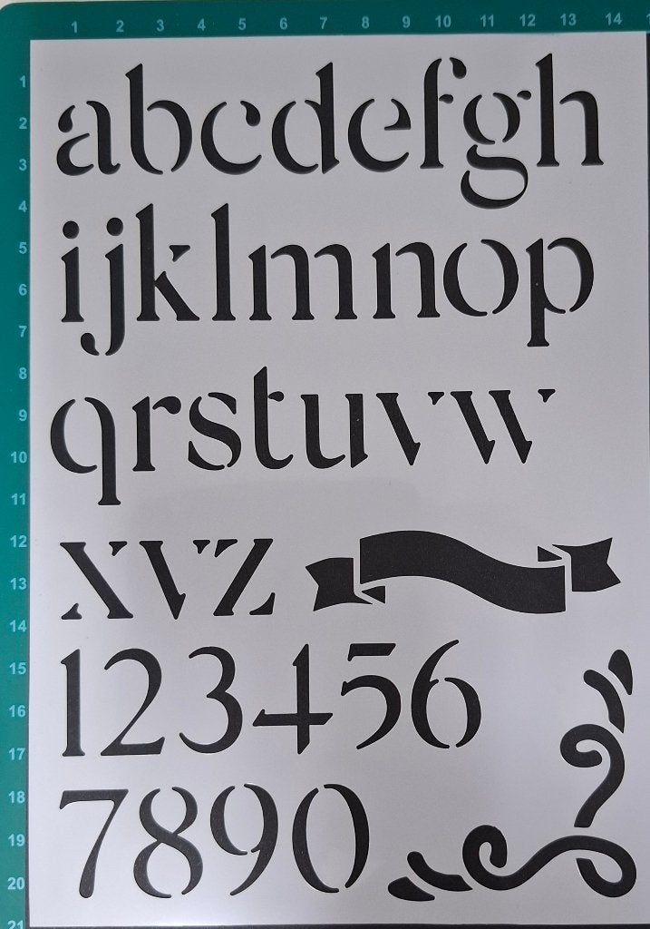 Deco stencil A5 nr 19 letter, cijfers, slinger NIEUW