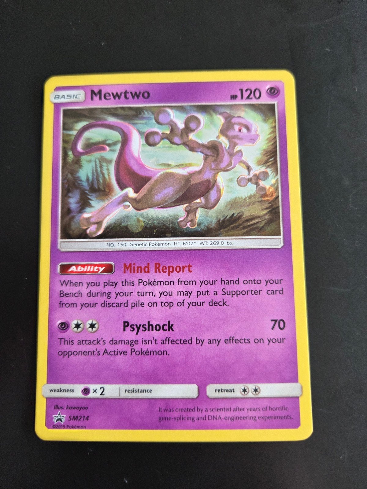 Mewtwo Pokémon kaart SM214 - Promo, Ophalen of Verzenden, Zo goed als nieuw, Losse kaart, Foil