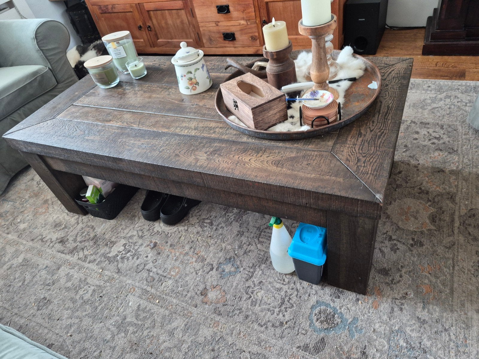Robuuste landelijke salontafel, Huis en Inrichting, Tafels | Salontafels, Gebruikt, 100 tot 150 cm, Rustiek, Overige houtsoorten