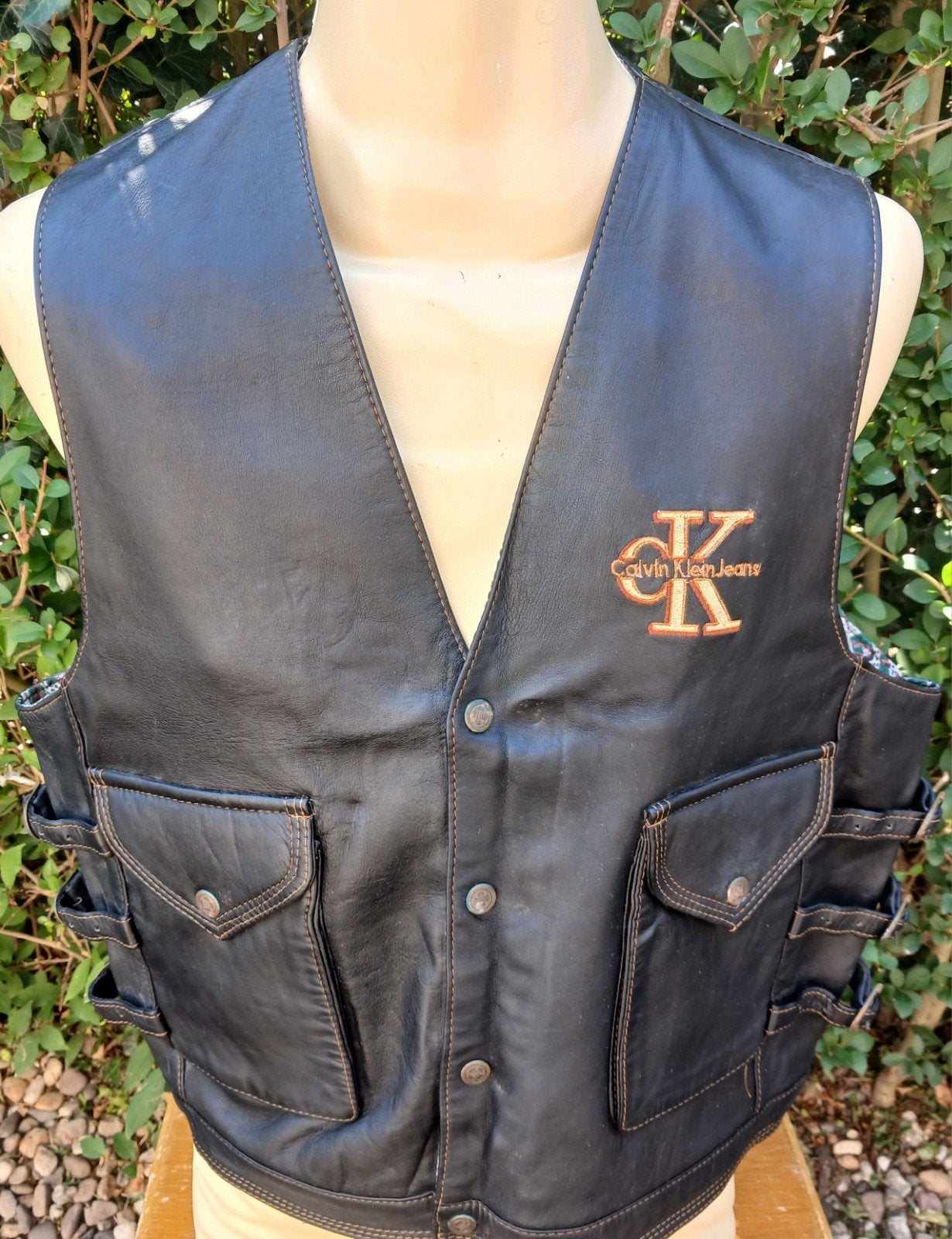 Stoer Vintage Zwart Leren Biker Vest / Bodywarmer (Y2K / Boo, Kleding | Heren, Ophalen of Verzenden, Gedragen