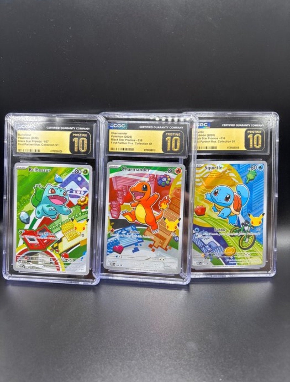 Pokémon CGC 10 Pristine Bulbasaur, Charmander, Squirtle set, Ophalen, Nieuw, Overige typen