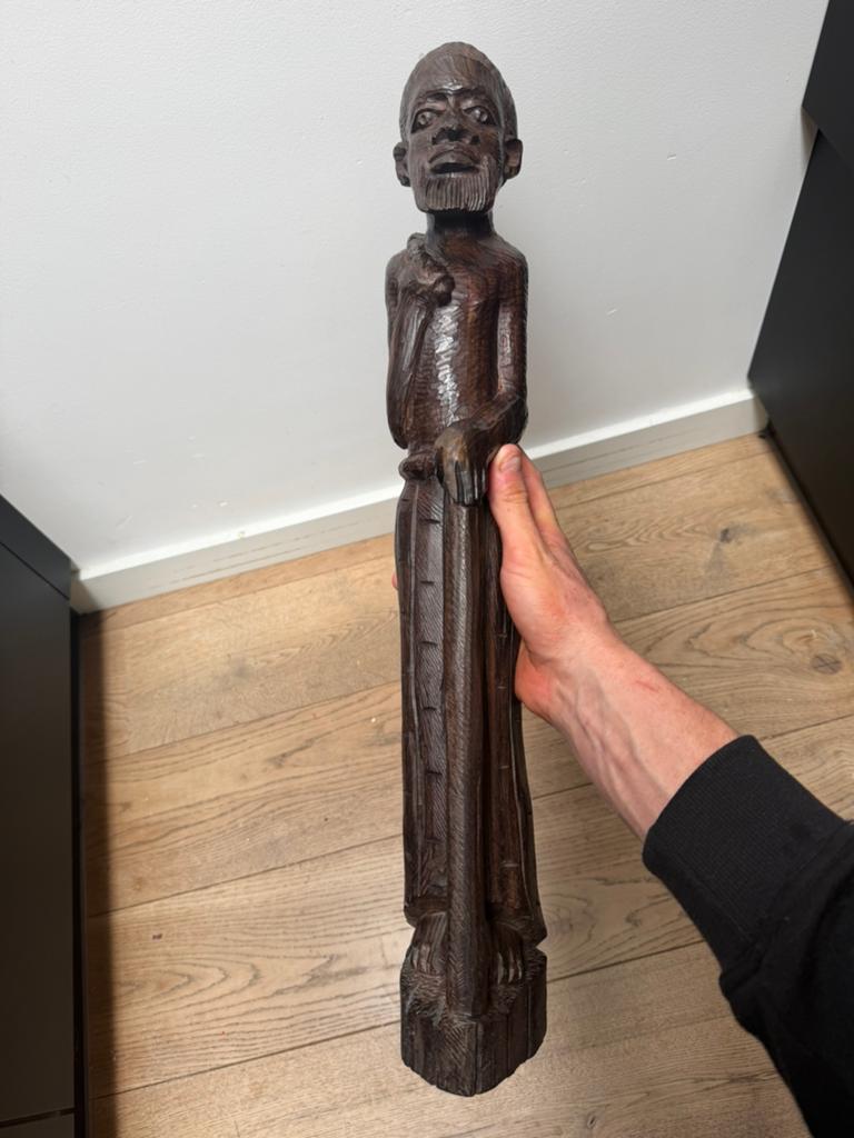 Handgesneden Afrikaans houten beeld tribal art 60cm, Handgemaakt, Beeld, Hout, Bruin