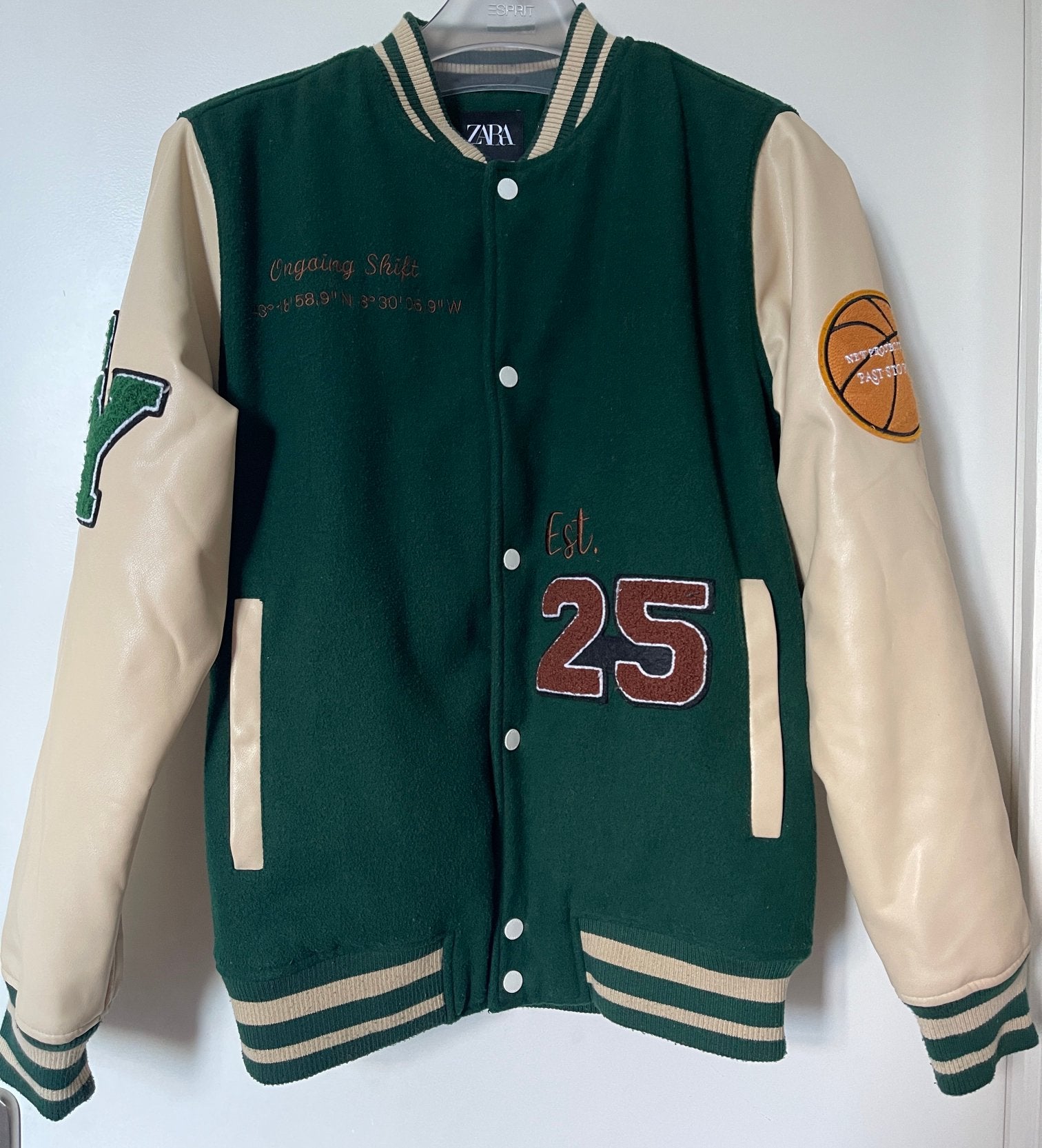 Varsity baseball jacket donkergroen, Zara, S, Ophalen of Verzenden, Zo goed als nieuw, Maat 46 (S) of kleiner, Groen