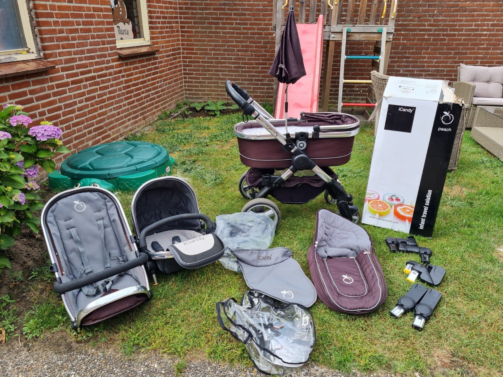 iCandy Peach Duo Kinderwagen met gebruikerssporen, Gebruikt, Combiwagen, Verstelbare duwstang, Ophalen