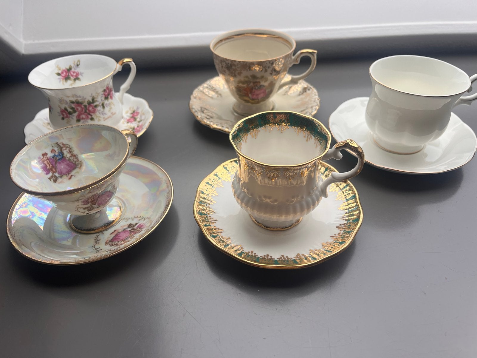 Set van 5 Engelse kop en schotels - Vintage porselein, Antiek en Kunst, Ophalen of Verzenden