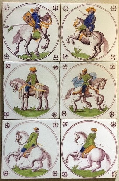 Tegels Antiek Ruiters Cavallerie Makkum Tichelaar., Ophalen of Verzenden