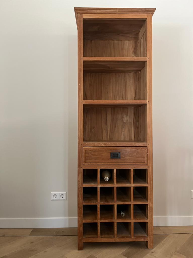 Boekenkast wijnkast teak, Huis en Inrichting, Kasten | Boekenkasten, Met plank(en), Gebruikt, Teakhout, 150 tot 200 cm