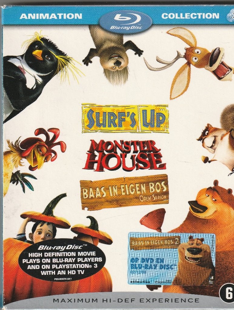 Surf's up - monster house - baas in eigen bos 3 dvd box, Cd's en Dvd's, Blu-ray, Ophalen of Verzenden, Zo goed als nieuw, Tekenfilms en Animatie