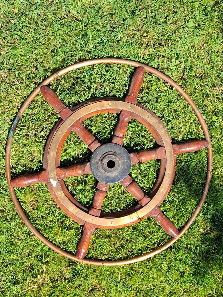 Antiek scheepsroer - Hout en messing, Antiek en Kunst, Ophalen of Verzenden