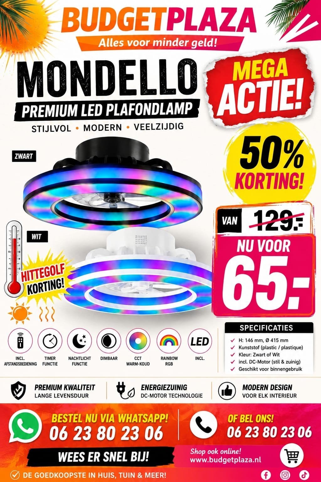 Mondello Premium LED Plafondlamp - Modern & Veelzijdig, Ophalen of Verzenden, Ventilator met afstandsbediening, Nieuw, Plafondventilator